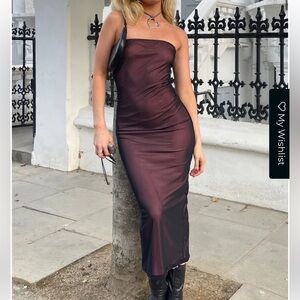 Strapless midi dress with pink lining